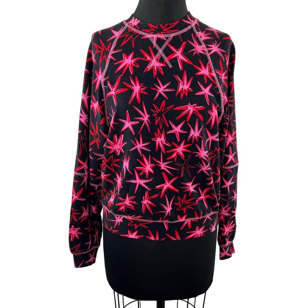 TANYA TAYLOR Emily Pullover in Pow Printed Ponte Black Red Stars Sweater Top S